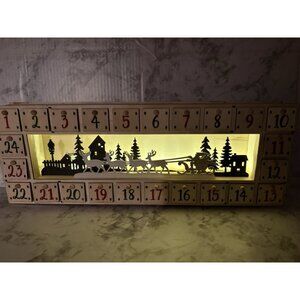 *Christmas Countdown Advent Drawer Calendar Rectangular Wood Box Light Up